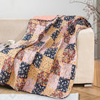 Exclusivo Mezcla 50"x 60" Quilted Throw Blanket- Microfiber Quilt Throw with Boho Patchwork Pattern, Reversible Brown Versatile Lap Quilt for All Seasons, Lightweight Throws for Bed/Couch/Sofa