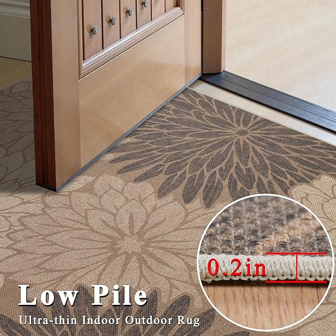 Easy Jute Rug 8x10 Floral Outdoor Rug Washable Area Rugs for Living Room Bedroom Non Slip Neutral Farmhouse Indoor Outdoor Carpet for Backyard Patio Office