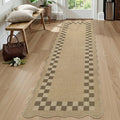 LIVEBOX Scalloped Easy Jute Checkered Runner Rug for Kitchen, Washable 2x8 Tan Rugs for Hallway Runner Entryway, Geometric Indoor Outdoor Non Slip Rug Farmhouse Modern Carpet Door Mat for Porch