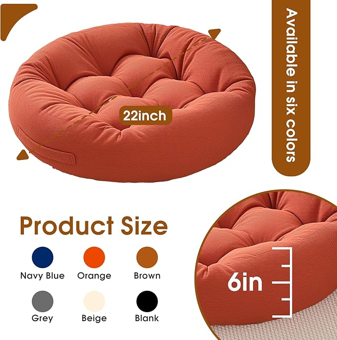 4Pcs Floor Pillows for Adults, 22x22x6 Inch Meditation Cushions, Large Round Sitting Cushion Living Room Memory Foam Pillow for Sitting (4, Orange, 22x22x6 Inch)
