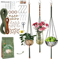 Macrame Kits for Beginners, 3 Set of Plant Hangers DIY Kit: Braided Polyester Ropes 50yds*5mm Forest Green, 20yds*2mm Burnt Orange, 60+Pcs Supplies with Step-by-Step Easy Instructions (GROR)