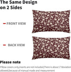 Burgundy Pillow Covers 12x20 Set of 2 Vintage Floral Rustic Old Style Cute Flower Print Rectangle Decorative Outdoor Pillowcases Seasonal Farmhouse Throw Cushion Case Couch Sofa Bed Decor