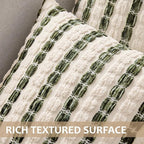 ANRODUO Boho Chenille Pillow Covers with Textured Tufted Stripes 20x20 Inch Set of 2 Woven Decorative Cushion Case Farmhouse Accent Neutral Pillowcase for Couch Sofa Bed Living Room Decor, Green White