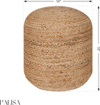 Palisa Ottoman Jute Pouf Handmade Knitted Poof Bean Bag Filling | Boho Pouffe for Living Room & Bedroom | Foot Rest Poufs for Office Home Decor (Natural, 16" D x 16" W x 18" H)