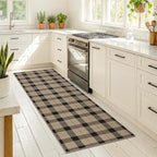 Entryway Rug Runners for Hallways Non Slip - 2x6 Jute Boho Runner Rug for Kitchen Floor, Indoor Outdoor Entrance, Hall Way, Washable No Shed Neutral Easy Jute Sisal Black and Tan Checkered Plaid