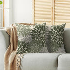 Dark Sage Green Flower Pillow Covers 16X16 Inch Set of 2, Grey Gray Dahlia Floral Spring Summer Cream Decorative Throw Pillow Covers Outdoor Modern Farmhouse Cushion Case for Home Couch Sofa Bed Decor