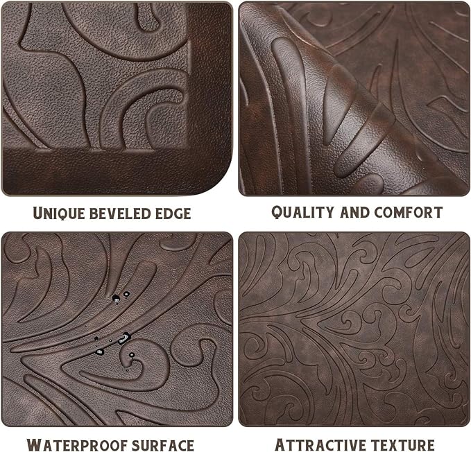 KMAT Kitchen Mat Cushioned Anti-Fatigue Floor Mat Waterproof Non-Slip Standing Mat Ergonomic Comfort Floor Mat Rug for Home,Office,Sink,Laundry,Desk 17.3" (W) x 28"(L),Brown