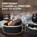 Sea Team 3-Pack Small Cotton Rope Storage Basket Set - Portable Round Organizers with Jute Braid for Small Items, Keys, Makeup & Trinkets