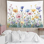 LB Rustic Floral Tapestry Wall Hanging Pink Purple Floral Green Plant Tapestry Aesthetic Wildflower Botanical Tapestries for Bedroom Living Room College Dorm Wall Decor,59Wx51H inches