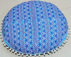CRAFT KALA Round Mandala Boho Pillow Cover Meditation India Room Seating Poufs Cover for Living Room Yoga Room Home Décor Bedroom Balcony Garden Decoration Cotton Floor Cushion Cover (32", Blue Ombre)
