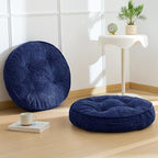 HIGOGOGO Floor Pillow Cushion for Adults, Meditation Cushion Pillow, Large Round Floor Sitting, Tufted Corduroy Cover, for Tatami Living Room or Yoga, 22x22 Inch, 2Pack, Navy