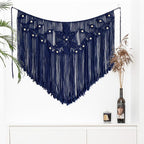Youngeast Home Decor Leaf Shape Macrame Wall Hanging Woven Tapestry Bedroom Curtain Fringe Garland Banner Living Room Wall Decor Navy 39X31 inches