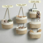 3-Tier Cotton Rope Wall Hanging Storage Baskets, Woven Over The Door Hanging Organizer for Bathroom Bedroom Living Room Nursery, Boho Hanging Shelves for Towels Toys Cosmetics (Beige & White)