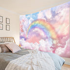 HVEST Rainbow Cloud Tapestry Wall Hanging, Rainbow and Pink Cloud Pastel Wall Decor, Aesthetic Nature Landscape Tapestry for Living Room Bedroom Aesthetic Decor, 59x51 Inches