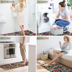 Flower Rugs for Kitchen Floor, 2PCS Anti Fatigue BohoFloral Kitchen Rugs Mats for Floor Rubber Non Slip, Washable Cushioned Colorful Flower Carpet Rug for Sink Laundry 15.7"×27.5" +15.7"×47" 3.5mm