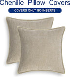 CaliTime Throw Pillow Covers Decorative 26 X 26 Inches Pack of 2 Cotton Thread Stitching Edges Solid Dyed Soft Chenille Cushion Cases for Couch Sofa Bed Living Room Farmhouse Light Taupe