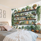 EOBTAIN Green Plant Wall Tapestry Cactus and Floral Potting on Bookshelf Tapestries Wall Hanging Botanical and Reading Home Wall Decor for Bedroom Living Room College Dorm 59x51 Inch