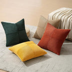 MIULEE Green Rust Throw Pillow Covers 18x18 Inch Set of 4 Boho Farmhouse Soft Corduroy Striped Cushion Cases Decorative Color-Clash Home Decor for Couch Sofa Living Room Bed