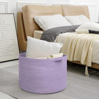 Purple Rope Storage Basket, 22" X 14" Large Woven Baskets, Jumbo Floor Bin for Throw Blankets Pillows, Baby Laundry Basket, Dirty Clothes Organizer, Big Storage Bin for Toys, Towels