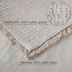 YINFUNG Quilted Pillow Sham Natural Beige Linen King Set of 2 Muslin Cotton Farmhouse Neutral Oatmeal Tassel Fringe Pillowcases Matelasse Boho Decorative Textured Gauze Light Brown 20×36