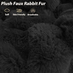 LIFEREVO Luxury Faux Rabbit Fur Round Inflatable Pouf Ottoman, 20 X 16 Fluffy Waffle Bubble Floor Poufs Foot Stool Rest Living Room Bedroom, Furry Pouf Ottoman Chair Seat Home Decor, Anti-Slip, Black
