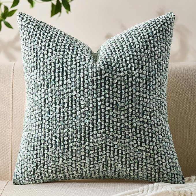 Decorative Couch Throw Pillow Covers 26x26 Green Striped Soft Wool Pillow Covers Neutral Textured Boho Cushion Covers for Modern Farmhouse Sofa Bedroom Living Room Decor SY011-D26