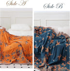 Snycler Boho Throw Blanket for Bed, 100% Organic Cotton Muslin Soft Throw-Floral Bird Farmhouse Rustic Spring Summer Fall Decor Blanket for Couch Sofa Quilt and Gift, 60" x 80" Orange
