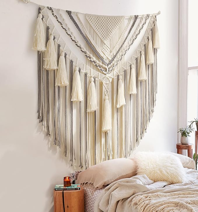Jakalin Large Macrame Wall Decor Panels Handmade Wall Art Home Living Room Bedroom Decor,47" Wx 55" L