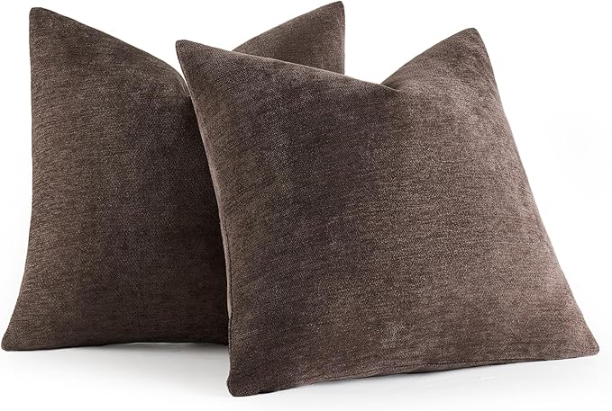 MIULEE Pack of 2 Dark Brown Decorative Pillow Covers 18x18 Inch Soft Chenille Couch Throw Pillows Farmhouse Cushion Covers for Home Decor Sofa Bedroom Living Room