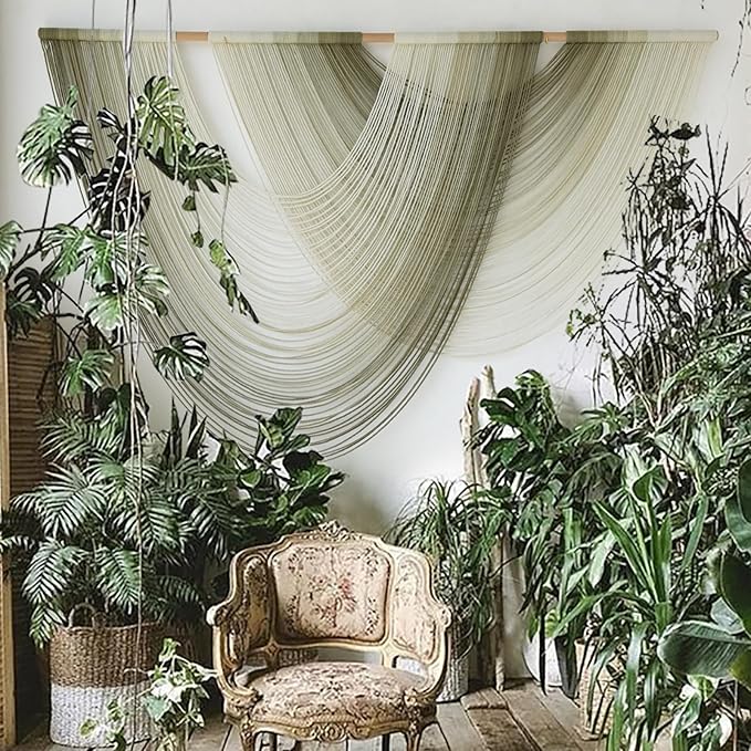 Flber Macrame Wall Hanging Boho Wall Decor Tapestry Dip Dyed Ombre Moss Green Handmade Wall Art Woven Cotton Rope Backdrop with for Bedroom Living Room, 57" W x 39" L