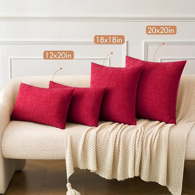 MIULEE Pack of 2 Red Couch Throw Pillow Covers 16x16 Inch Soft Chenille Pillow Covers for Sofa Living Room Solid Dyed Pillow Cases