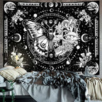 Skeleton Butterfly Tapestry Black and White Skull Mushroom Plants Tapestries Hippie Aesthetic Tapestry Wall Hanging for Bedroom Living Room Dorm (Black, 48” x 36”)