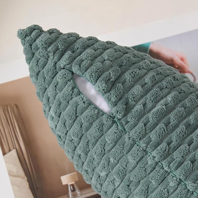 Kevin Textile 14x22 Inch Pillow Cover 1 Pack Boho Decorative Soft Striped Corduroy Lumbar Farmhouse Color Accent Rectangle Cushion Case for Living Room Couch Sofa Bed, Teal Green