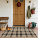 Easy Jute Neutral 4x6 Rugs for Large Entryway, Buffalo Plaid Outdoor Mat for Front Porch, Washable Rugs for Indoor Outdoor Area, Bedroom Bedside, Small Living Room, Non Slip Black and Brown Décor