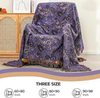 Boho Fall Throw Blanket for Bed Purple Flowers，100% Ultra Cotton Soft Breathable Bed Throw Floral Printed Farmhouse Decor Rustic Bed Throws for Couch Sofa Quilt 80" x 90"