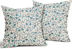 Blue Teal Pillow Covers 24x24 Set of 2 Vintage Floral Rustic Old Style Cute Flower Print Decorative Outdoor Pillowcases Seasonal Farmhouse Throw Cushion Case Decor for Couch Sofa Bed
