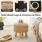 Round Ottoman Natural Seagrass Footstool, Round Footstool with 4 Wood Legs, Hand Woven Round Footstool Sofa Stool, Multifunctional Modern Dressing Stool, Sofa Side Table for Bedroom (Nature)