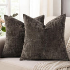 decorUhome Dark Brown Chenille Throw Pillow Covers 16x16 Set of 2 Textured Soft Cozy Slubby Couch Pillow Covers Modern Farmhouse Boho Decorative Pillow Cases for Bed Sofa Living Room