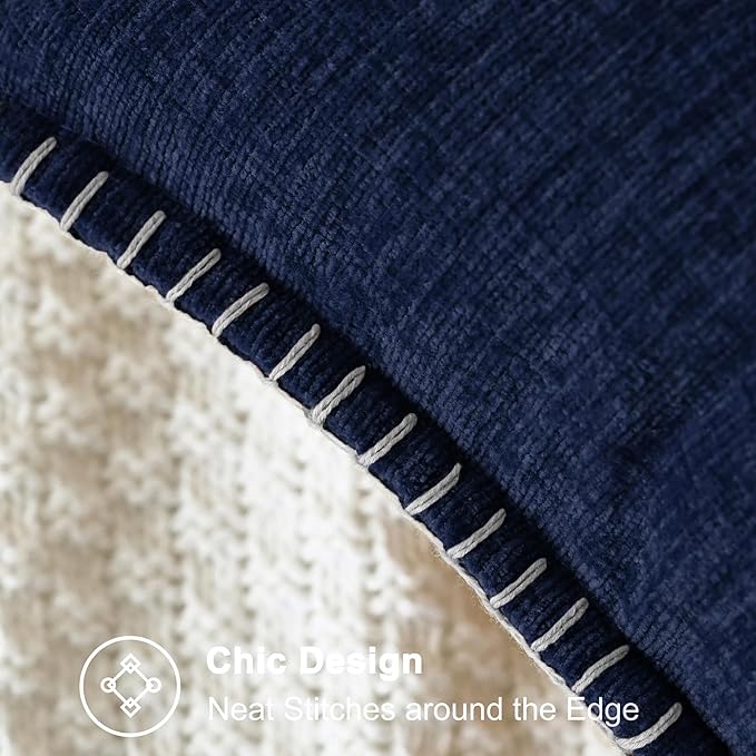 CaliTime Throw Pillow Covers Decorative 12 X 20 Inches Pack of 2 Cotton Thread Stitching Edges Solid Dyed Soft Chenille Cushion Cases for Couch Sofa Bed Living Room Farmhouse Navy Blue