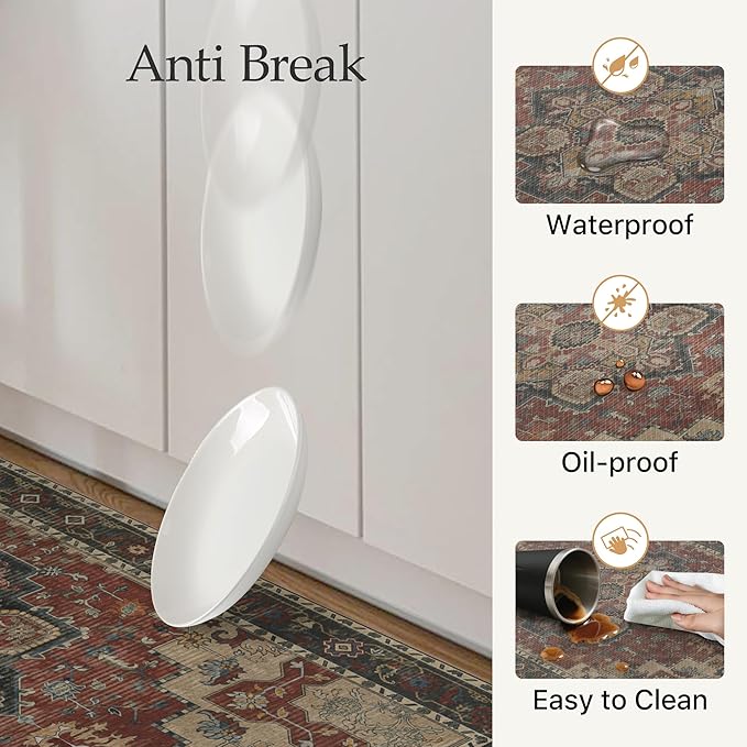 GENIMO Kitchen Mats for Floor, Washable Anti Fatigue Mat for Cushioned, 17.3"x59", Waterproof Kitchen Rugs, Non Slip Foam Comfort Standing Mat Rug for Home, Runner, Sink, Laundry, Bordeaux