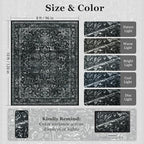 Black Vintage Distressed 8x10 Area Rugs for Living Room, Washable Non Slip Bedroom Rugs Under Bed Faux Wool Soft, Dark Medallion Pinted Thin Carpet for Dining Room Home Office