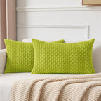 Kevin Textile 14x24 Inch Pillow Cover 1 Pack Boho Christmas Decorative Soft Striped Corduroy Lumbar Farmhouse Accent Rectangle Cushion Case for Living Room Couch Sofa Bed, Spring Green
