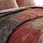 HORIMOTE HOME Velvet Patchwork Quilt King Size, Reversible Vintage Pattern Bedspread Luxury Cozy Vlevet Comforter 3-Pieces Coverlet Bedding Set for All Season (Burgundy)