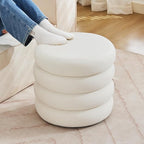 Round Velvet Storage Ottoman with Removable Lid, Small Tufted Vanity Stool for Dorm, Modern Compact Footrest for Bedroom Entryway Lounge, White