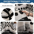 VClife Bohemian Couch Cover Western Aztec Sofa Cover for 3 Cushion Couch Sofa Washable Chenille Sofa Slipcover Boho Non Slip White Black Geometric Couch Slip Cover for Sectional Sofa 71''x134''