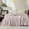 FOSSA Muslin Blanket with Fringe - 4-Layer 100% Cotton Gauze Super Soft & Breathable Throw -Lightweight Decorative Cooling Blanket for Bed, Sofa, Office (Greyish Pink, Super King (108" × 98"))