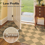 Lessymo Entryway Rug 2x3, Washable Easy Jute Checkered Rug, Non Slip Indoor Outdoor Front Door Mats for Kitchen Bathroom Bedroom, Farmhouse Non Shed Carpet, Diamond Brown/Beige