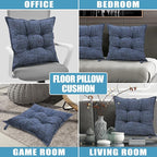 SINSOSSO Large Floor Pillows 22", Thickened Bite-Size Memory Foam Square Non-Slip Cushions for Office Back Support/Yoga/Chair Seat, Fashionable Color-Blocked Fabric & Washable, Blue, 2 PCS