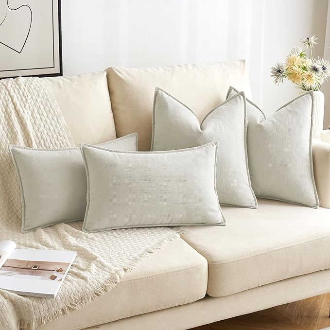 MIULEE Pack of 2 Cream White Decorative Pillow Covers 18x18 Inch Soft Chenille Luxurious Couch Throw Pillows Farmhouse Cushion Covers with Elegant Design for Sofa Bedroom Living Room Spring Decor