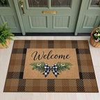Brown Checkered Rug for Under Door Mat Outdoor - 2'3" x 3'7" (27.5" x 43") Washable Easy Jute Plaid Rug for Entryway, Kitchen, Earthy & Coffee Rustic Accent Neutral Front Porch Décor
